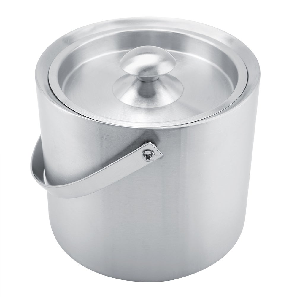 Rorence - Secchiello per ghiaccio in acciaio INOX, 3 litri a doppia parete isolante, con coperchio ermetico e pinze per ghiaccio