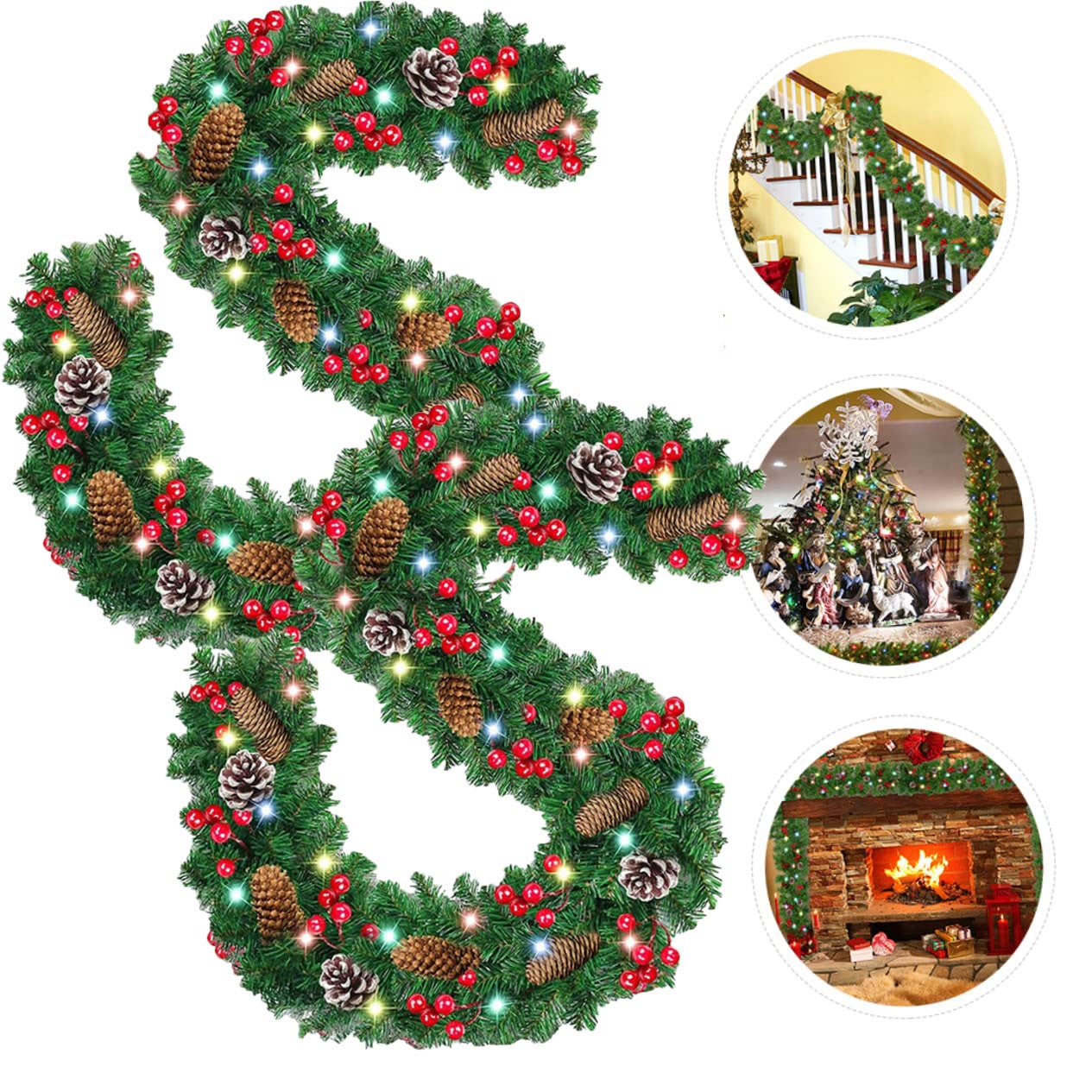 Couronne De Noël LED 180CM, Décoration De Couronne De Noël Artificielle