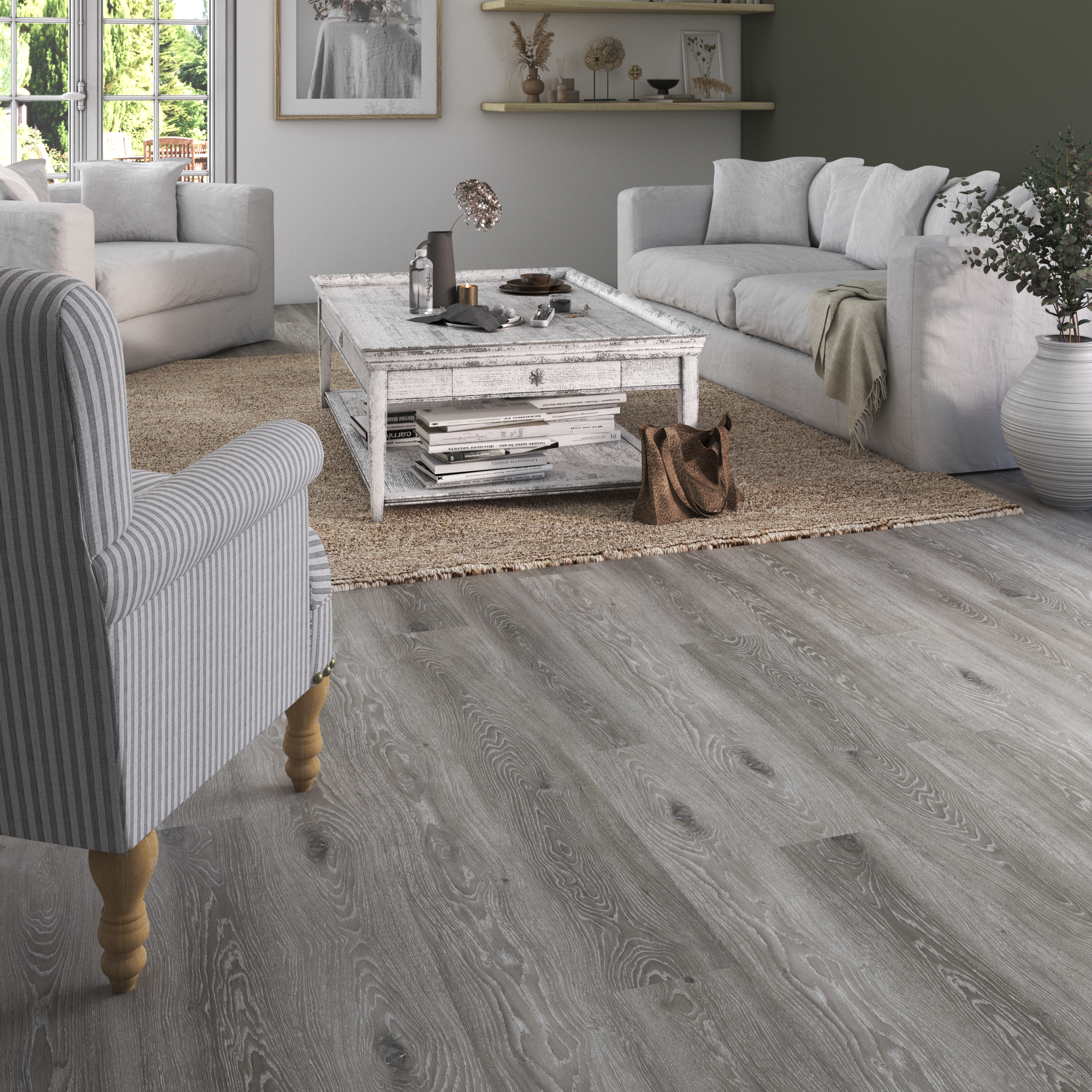 Artens - lamas de pvc clip-on forte xl con base integrada - efecto madera gris - espesor 5 mm - 1,76 m²/ 8 lamas - leirvik