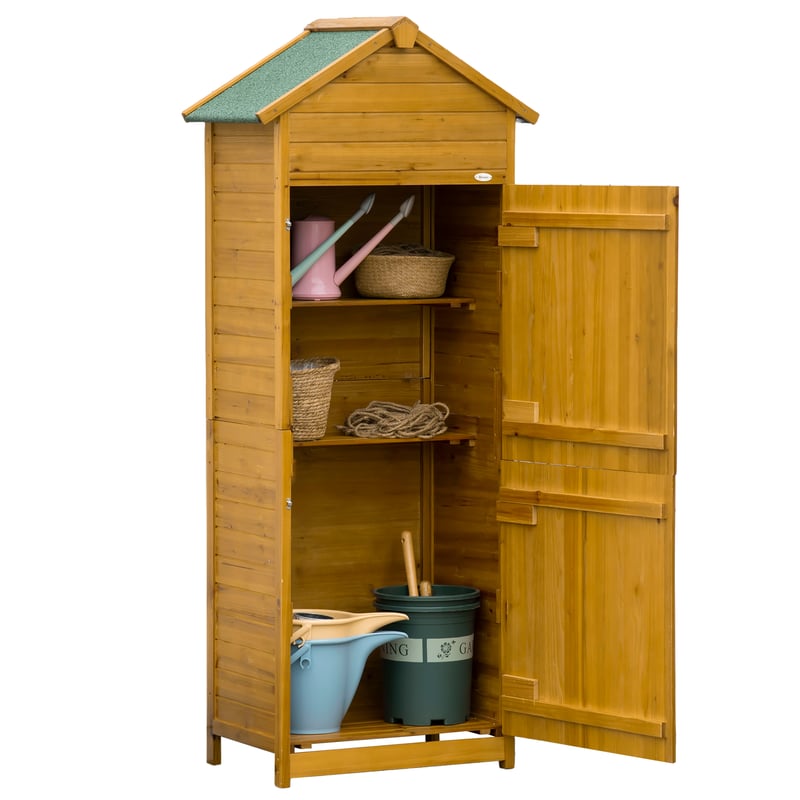 Outsunny-Szopa ogrodowa z naturalnego drewna-Szafka narzędziowa-Ogrodowa szafka przechowalnicza-2 półki-2 drzwi-79 x 49 x 191,5 cm