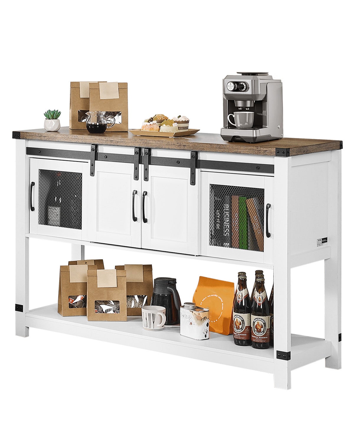 Coffee Bar Cabinet 4-poziomowy stolik kawowy z drzwiami stodołowymi Salon VEVOR