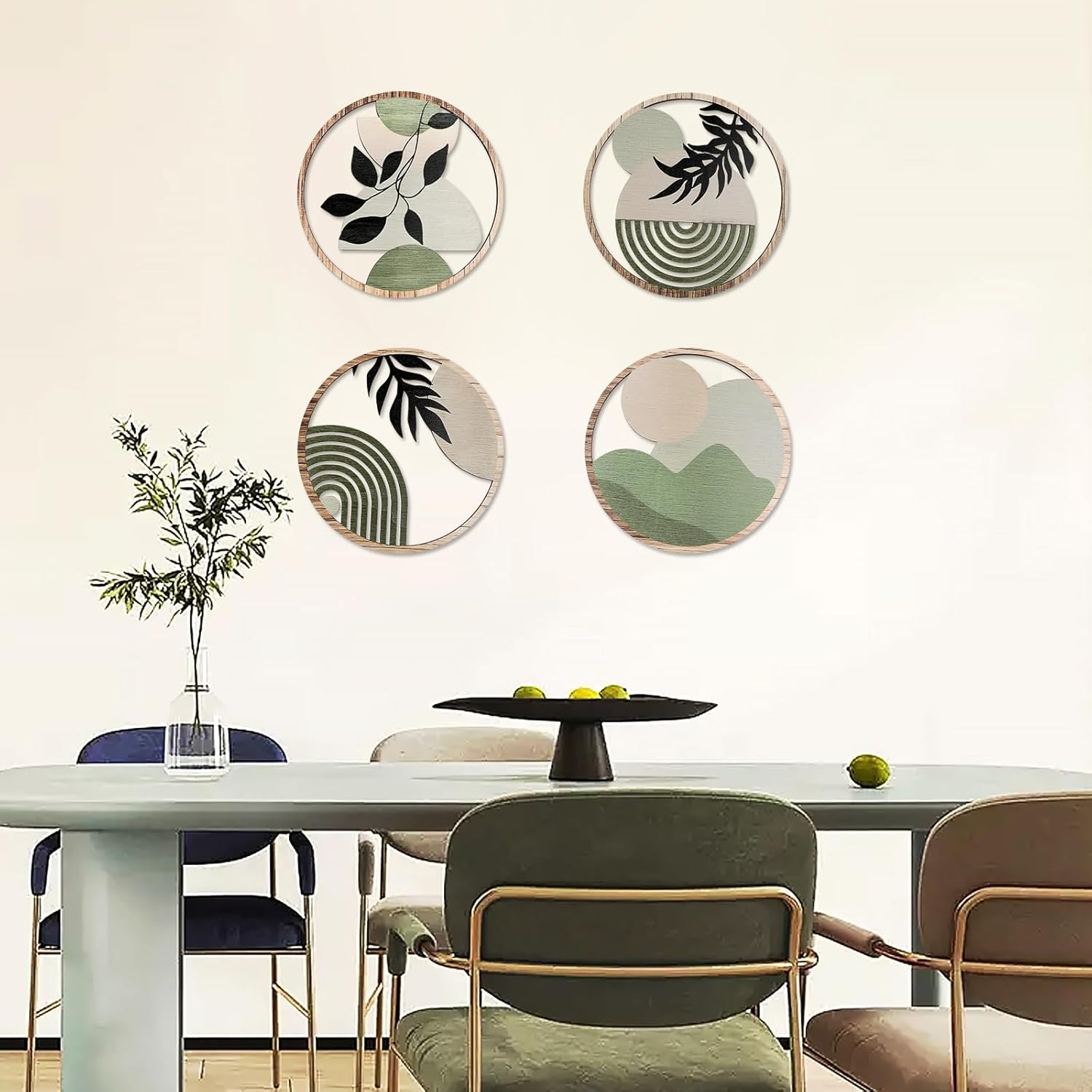 4 Pièces Décoration Murale Bohème en Bois Décoration Murale de Ferme Moderne Art Mural Boho Vert Pour Mural Art Déco Salon Ferme Nursery - 5