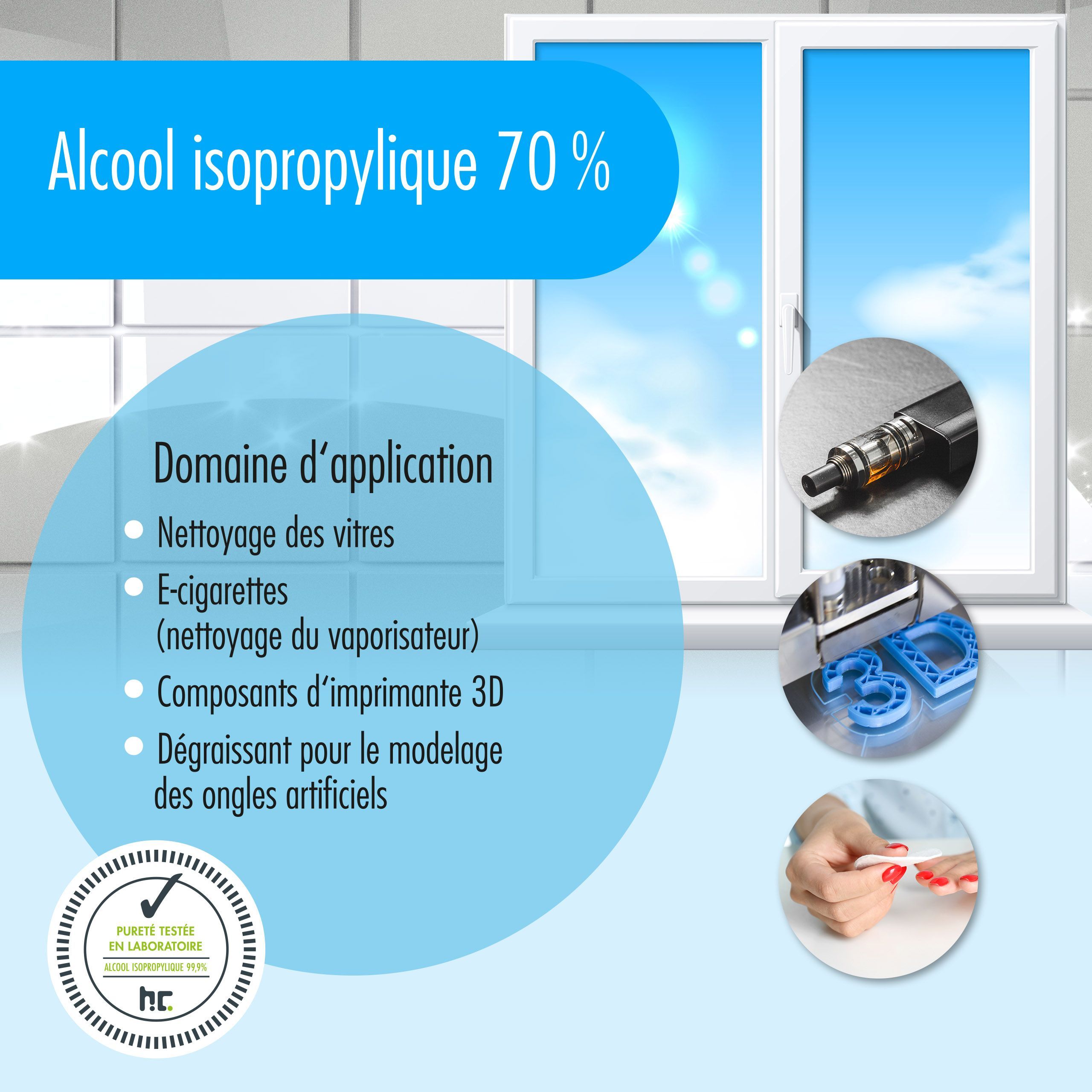 1 x Alcool isopropylique 70% Höfer Chemie® en bouteille de 1 L - 5
