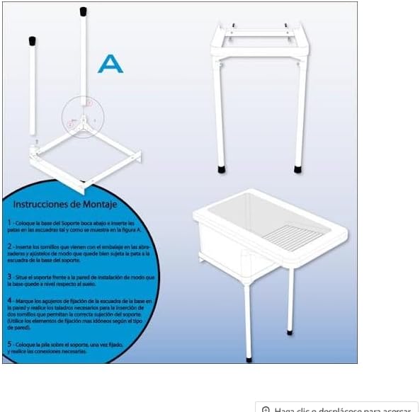 Aquore | Soporte para Pila Lavadero BINGO | Accesorio Compatible Pila BINGO | Color Blanco | Medidas 31 x 50 x 31 cm | Altura Patas 49 cm