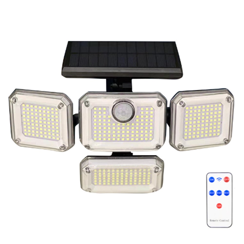 Biała lampa ścienna solarna 333LED z wbudowanym czujnikiem ruchu, przeznaczona do użytku zewnętrznego w ogrodzie