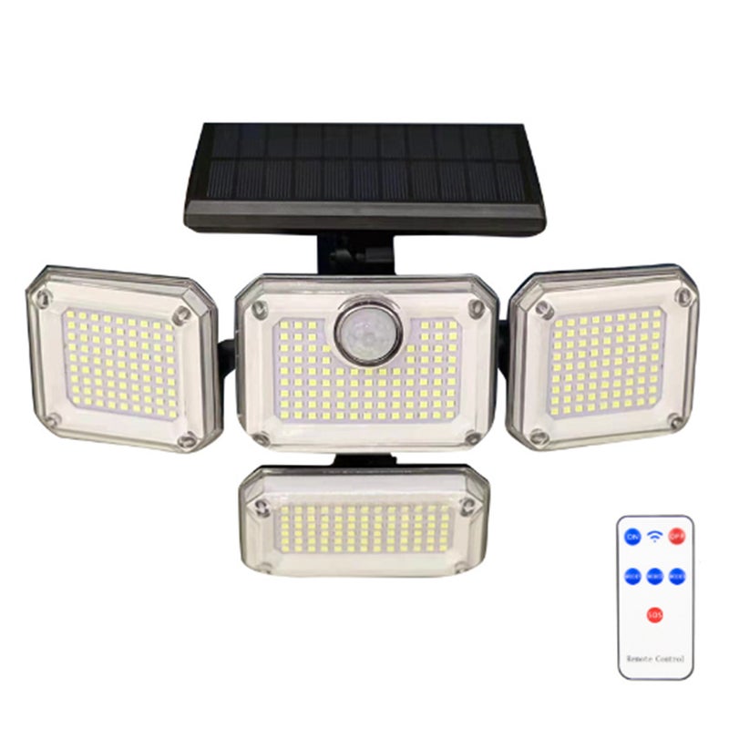 Biała lampa ścienna solarna 333LED z wbudowanym czujnikiem ruchu, przeznaczona do użytku zewnętrznego w ogrodzie