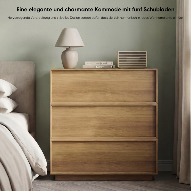 Kommode 3 Schubladen Holz modernes Design Eiche, multifunktionale Aufbewahrungsschrank Schminktisch TV-Schrank Schlafzimmer Wohnzimmer Flur - 5