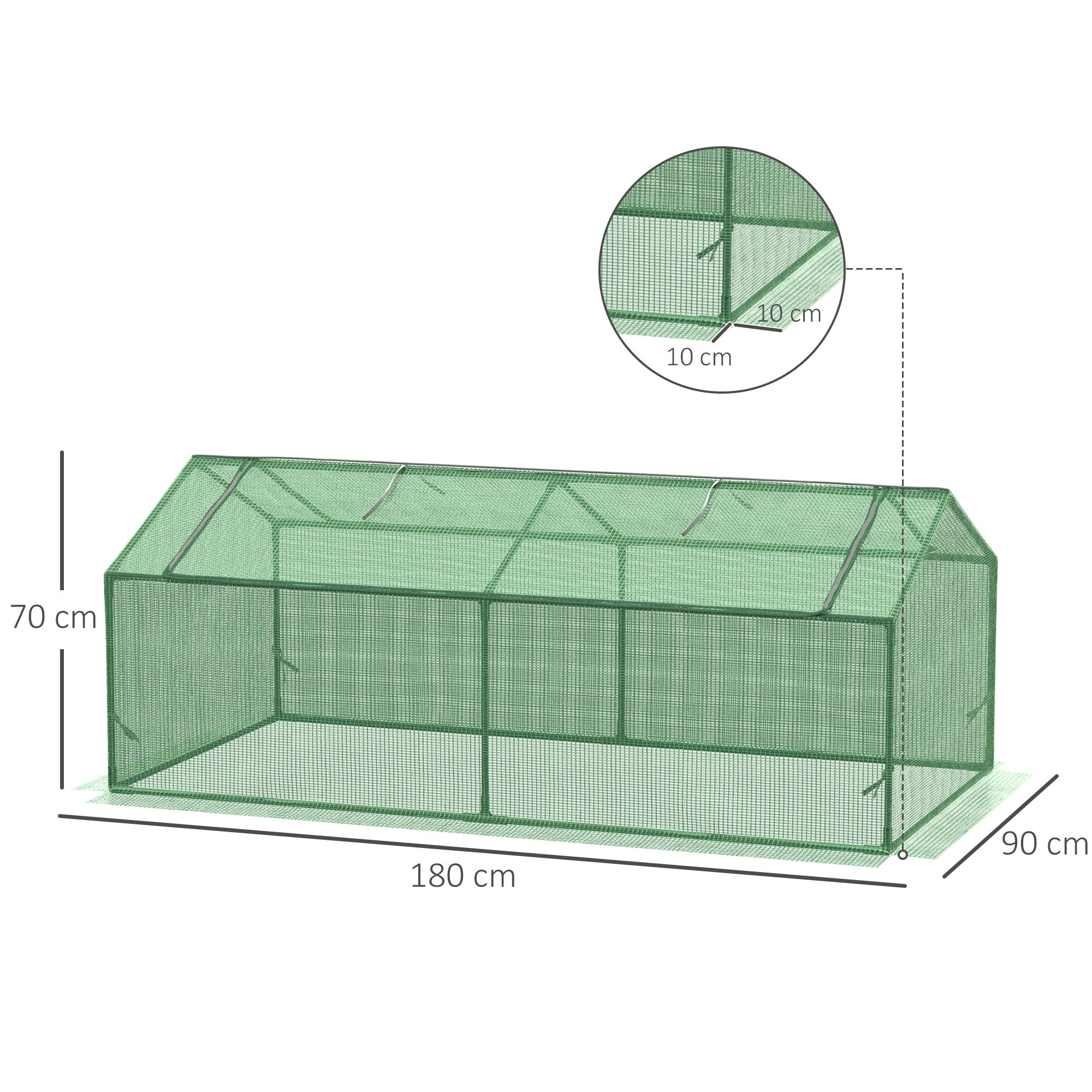 Petite serre de jardin avec fenêtres à deux niveaux, serre pour potager et balcon, bâche en PE, 180 x 90 x 70 cm, verte - 4