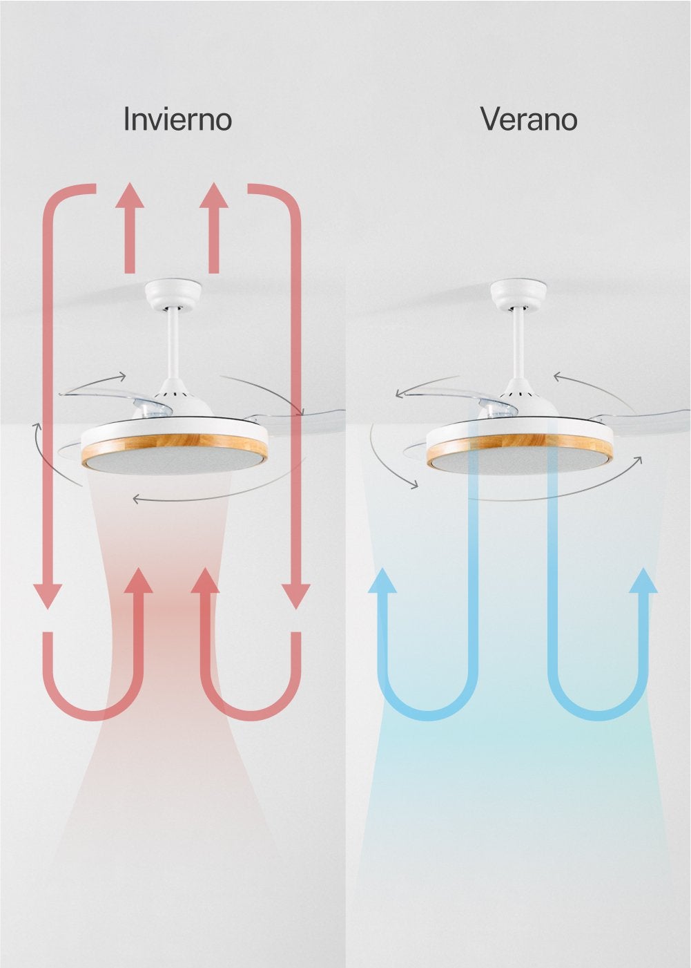 WIND CLEAR M - Ventilador de techo 40W silencioso aspas retráctiles con luz LED varios tamaños - Con luz - sin WIFI - 6