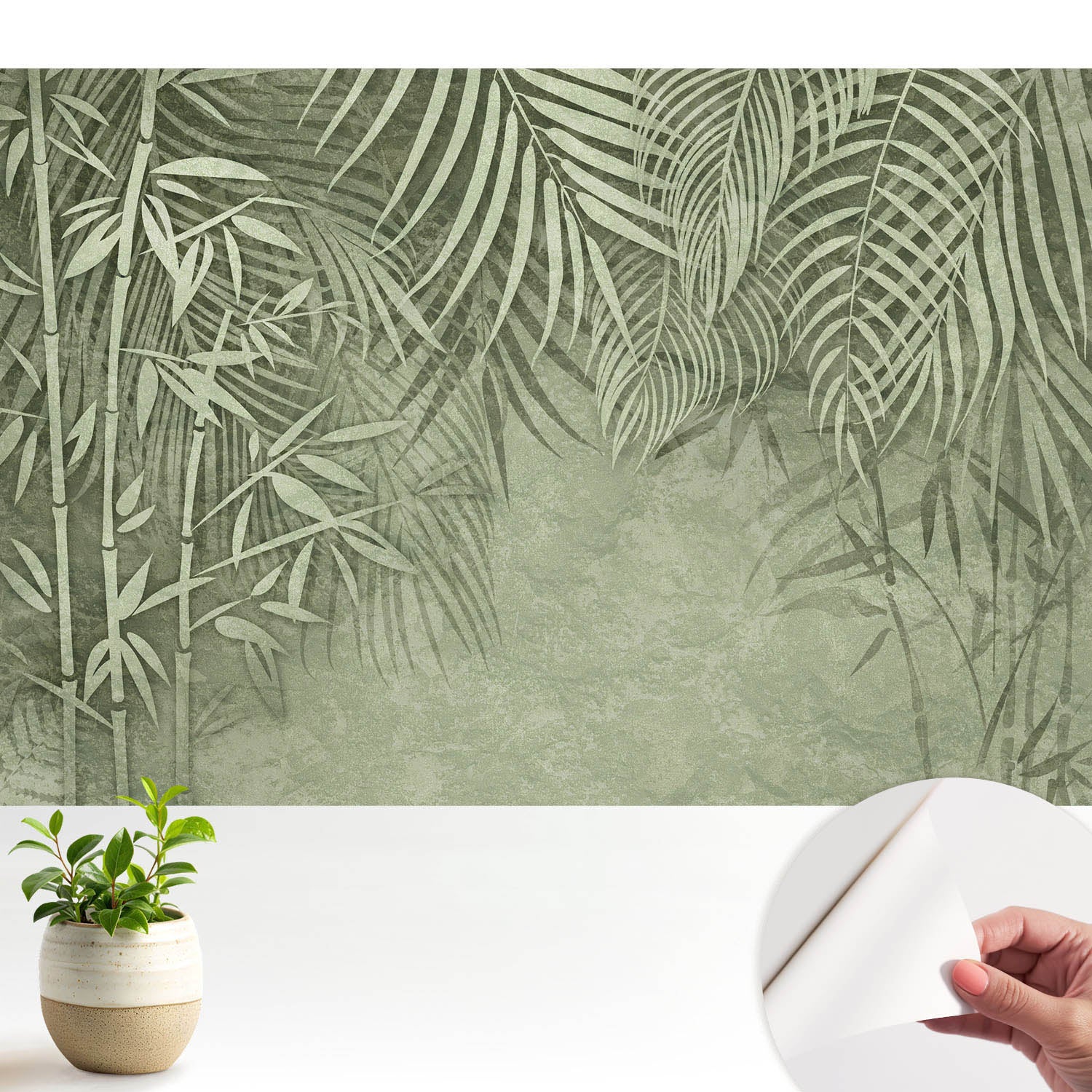 Tapeta dekoracyjna z wysokiej jakości materiału samoprzylepnego 104x70 cm - Motywy bambusa w zielonych tonacjach TULUP