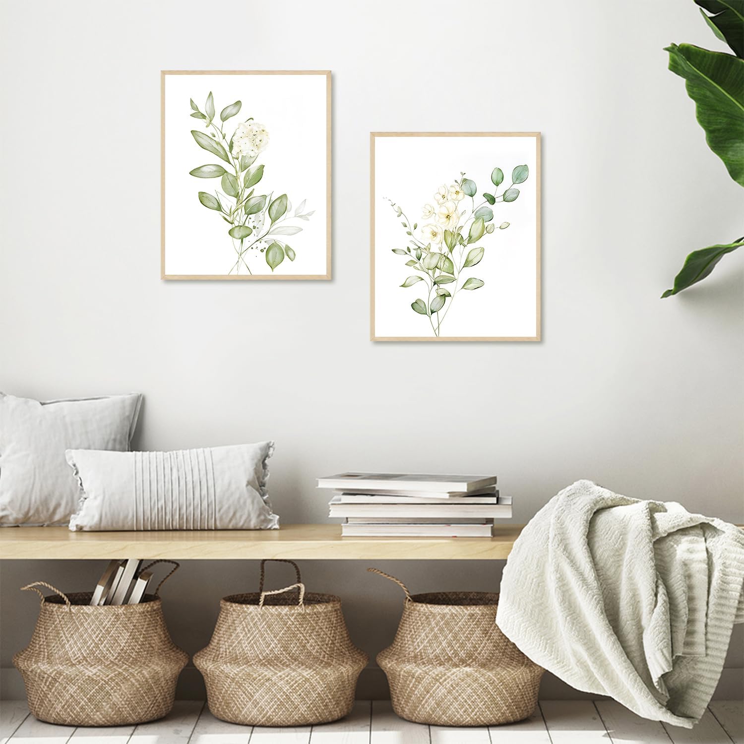 Lot de 4 Posters Botaniques en Aquarelle Vert Sauge pour Chambre Salle de Bain 8x10 Pouces Non Encadrés - 4