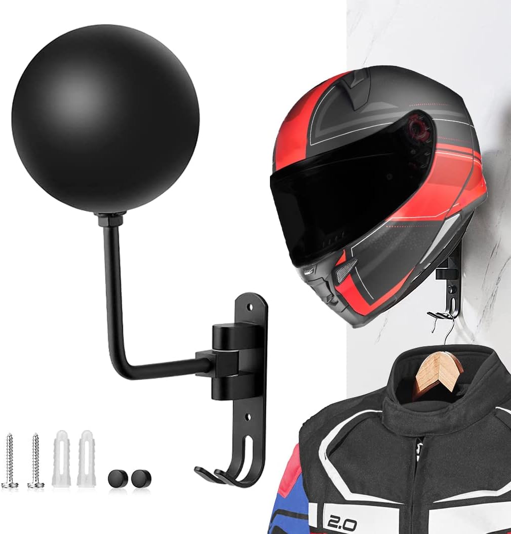 Uchwyt ścienny na kask motocyklowy, obrotowy haczyk 180 stopni, 1 sztuka, czarny