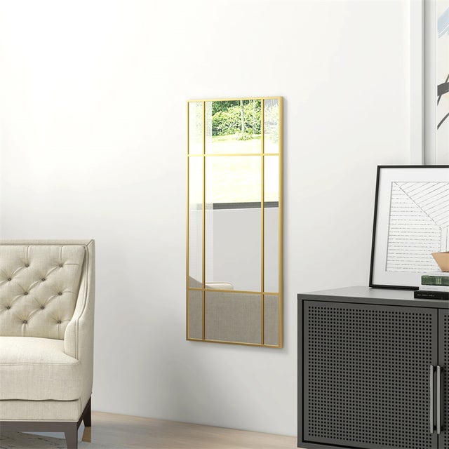 Prostokątne lustro dekoracyjne 110x50 cm ze złotą metalową ramą, lustro do sypialni i łazienki