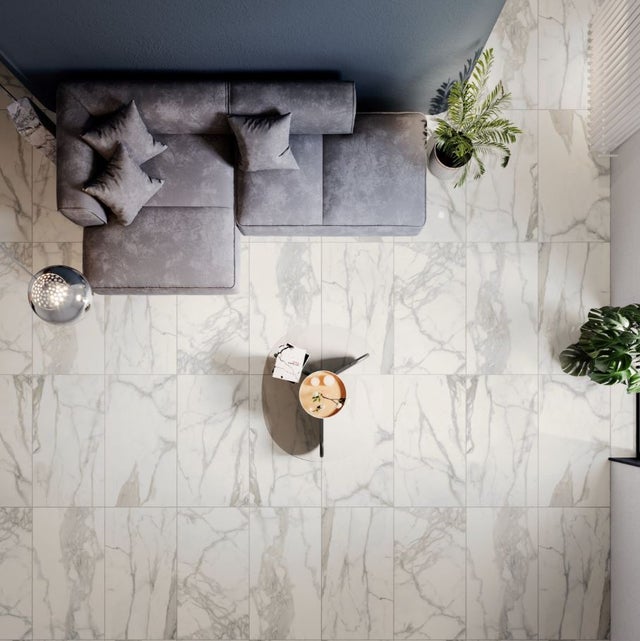 Carrelage sol/mur effet marbre blanc STATUARIO Full lappato int l.120 x L.60 cm CERALUX