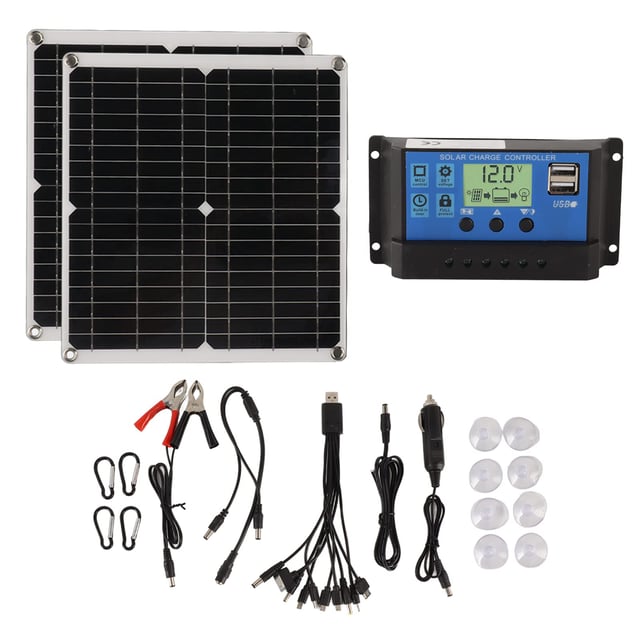 Kit de panneau solaire portable 50 W Panneau solaire 60 A Contrôleur de charge solaire avec 2 sorties USB pour camping-ca