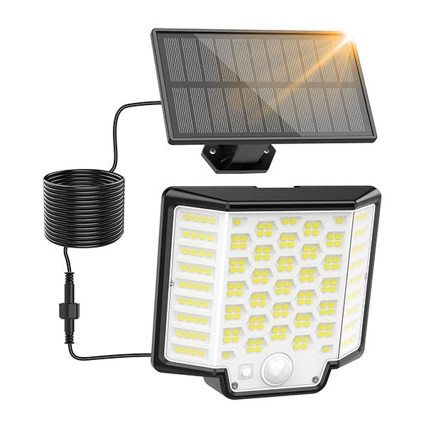 1* Solarna lampa zewnętrzna [186 LED], 3-trybowe punktowe oświetlenie zewnętrzne z czujnikiem ruchu, do ogrodu, garażu, patio