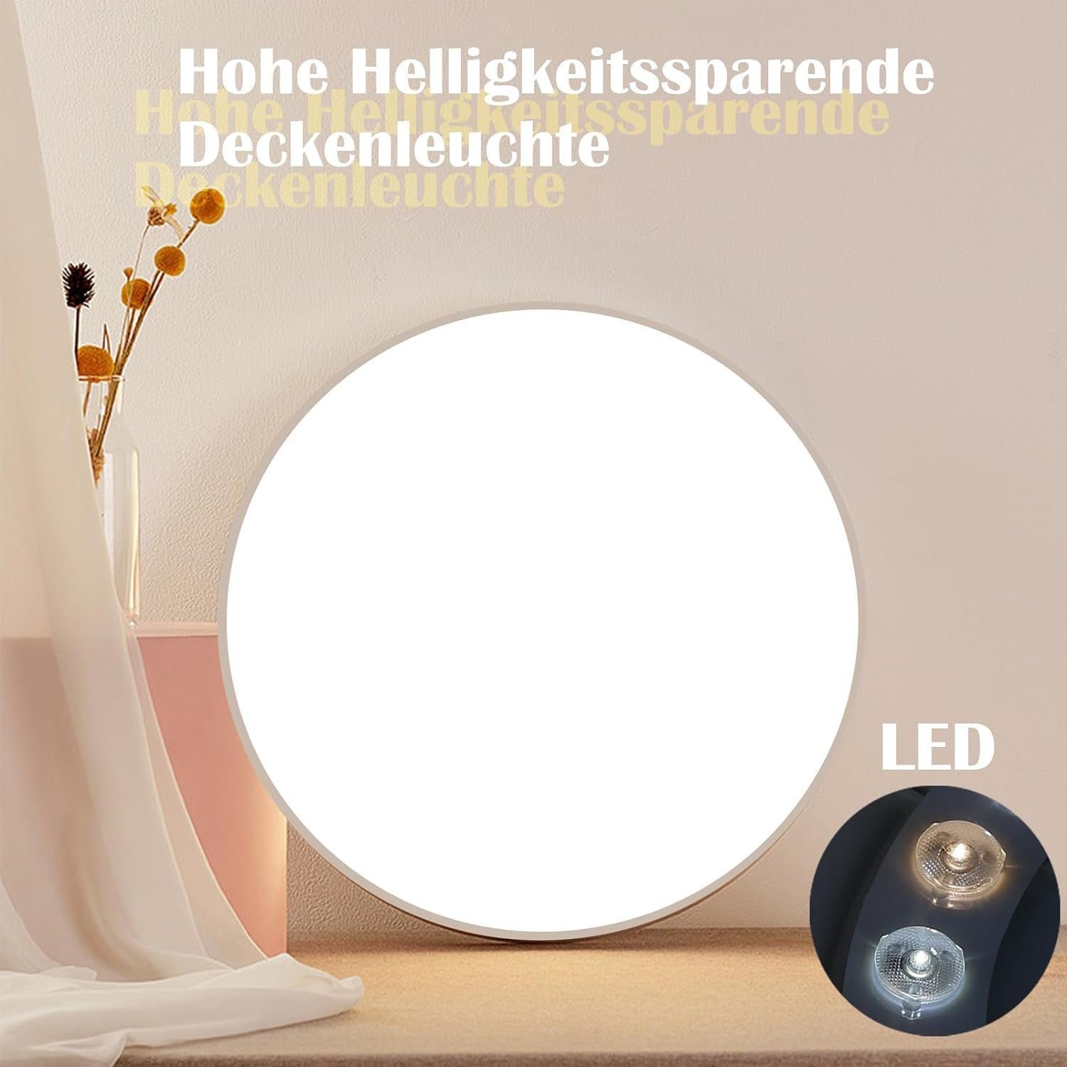 NETTLIFE Lámpara de Techo LED 28cm 30W Redonda IP44 Lámpara de Dormitorio Regulable para Sótano Lámpara de Pasillo de Baño con Control Remoto - 6