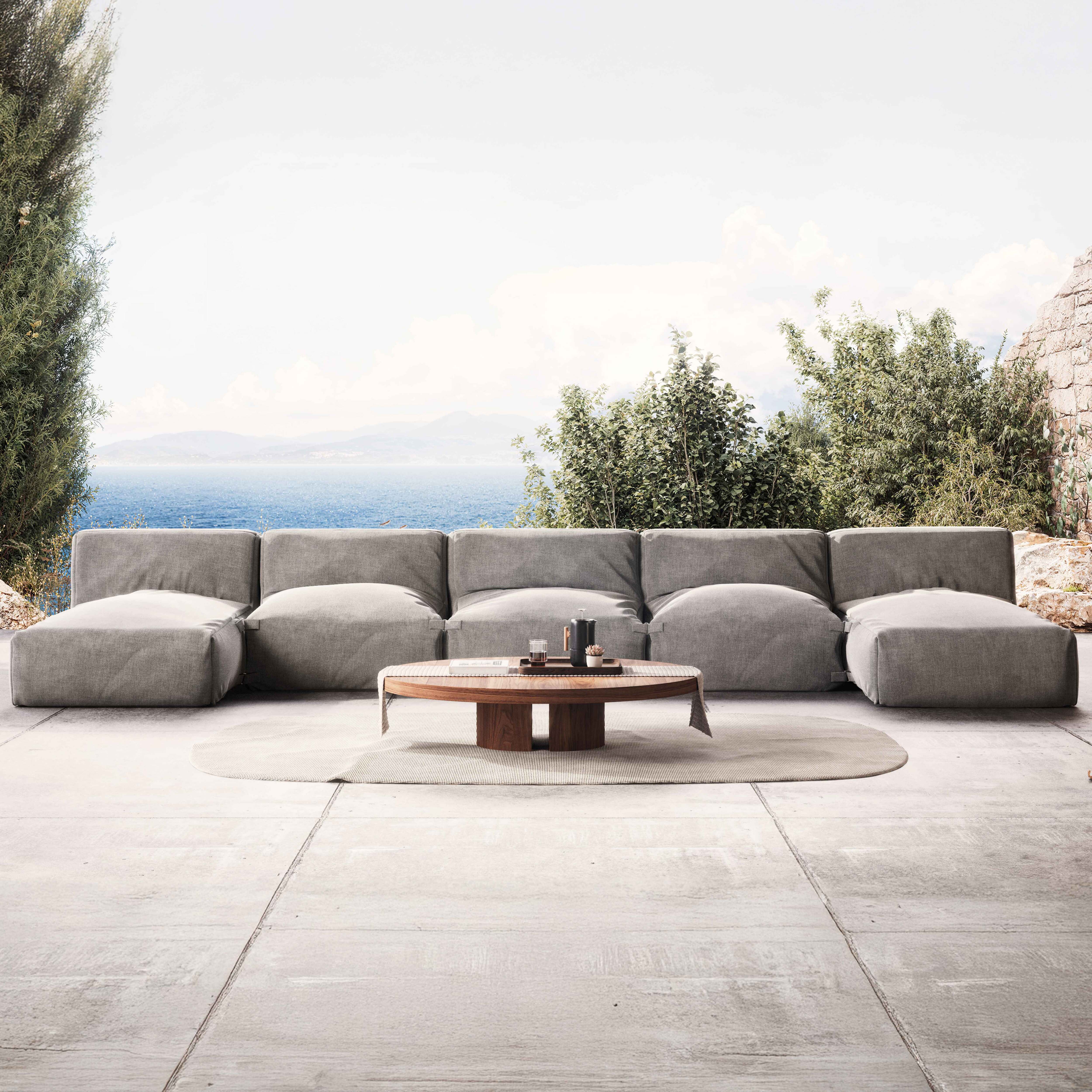 Oviala  Mueble De Jardín Modular De 5 Plazas Con Chaise Longue Mixi Gris , Leroy Merlin