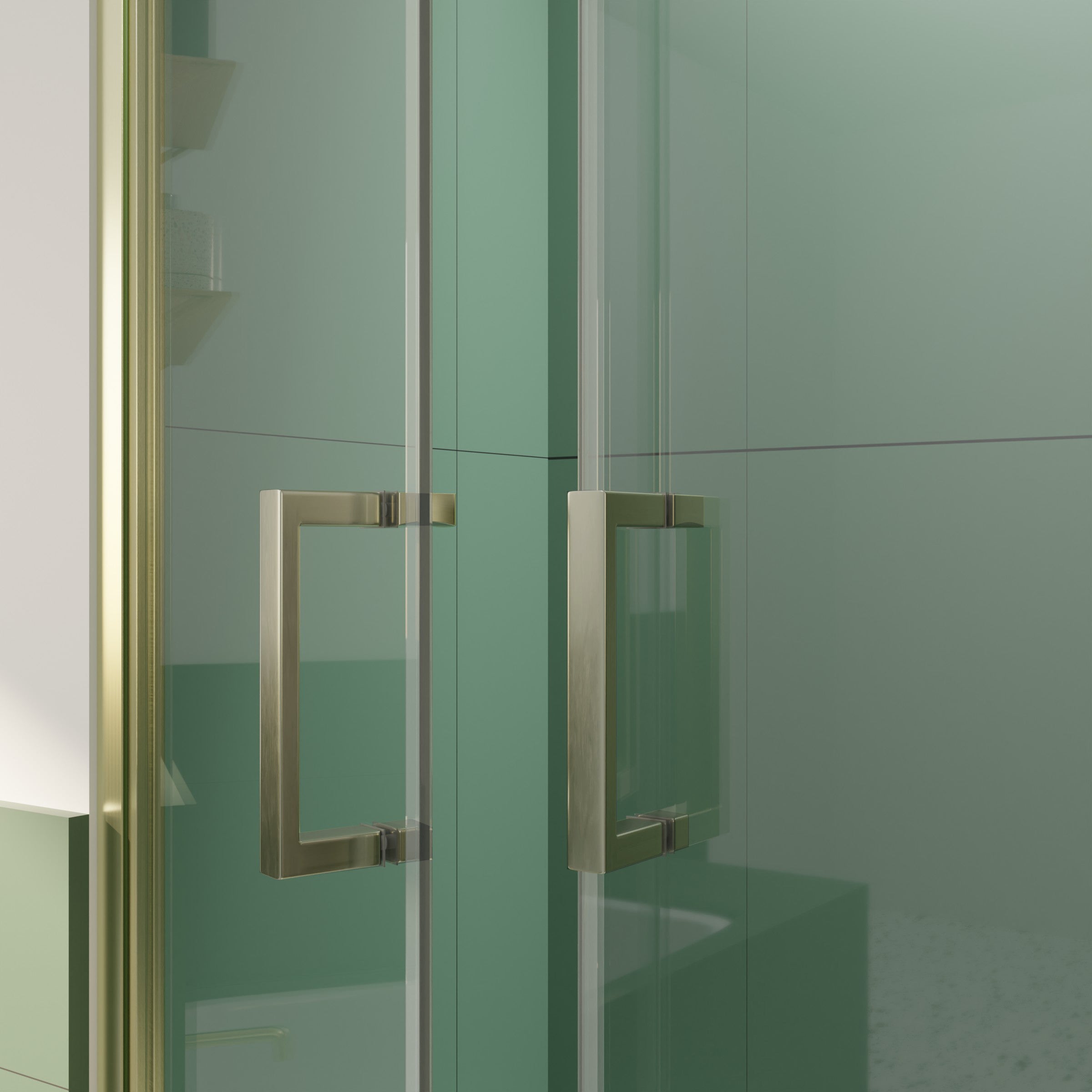 Porte de Douche Double Battant 90x200cm - Verre Trempé Transparent 6mm - Profil Or Doré Brossé - 6