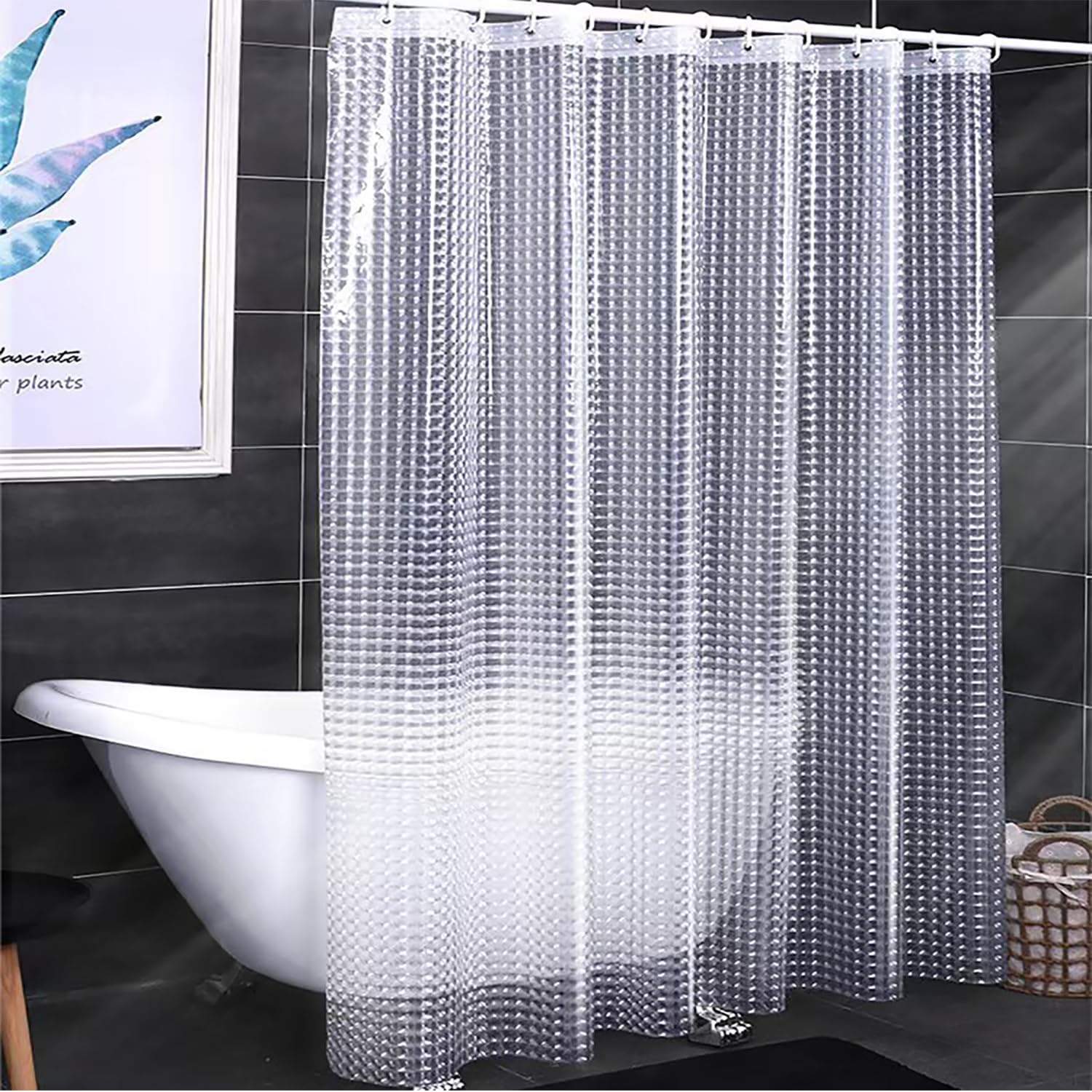 Rideau de douche transparent EVA - bleu - doublure imperméable - avec 3 aimants - pour salle de bain - 180 cm x 180 cm | Leroy Merlin