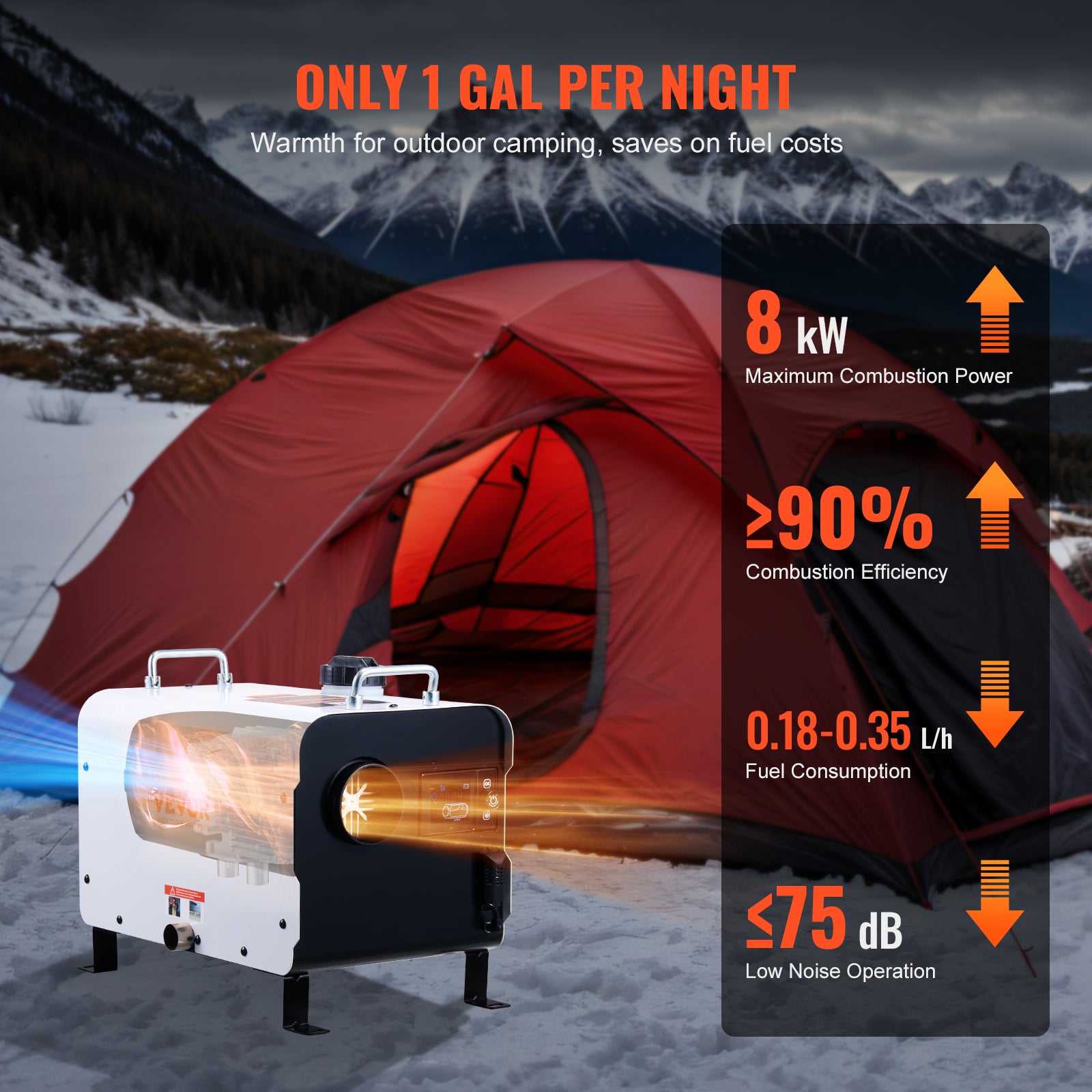 Nagrzewnica powietrza Diesel 12V/24V 8kW Bluetooth Pilot aplikacji Air Diesel VEVOR - 5