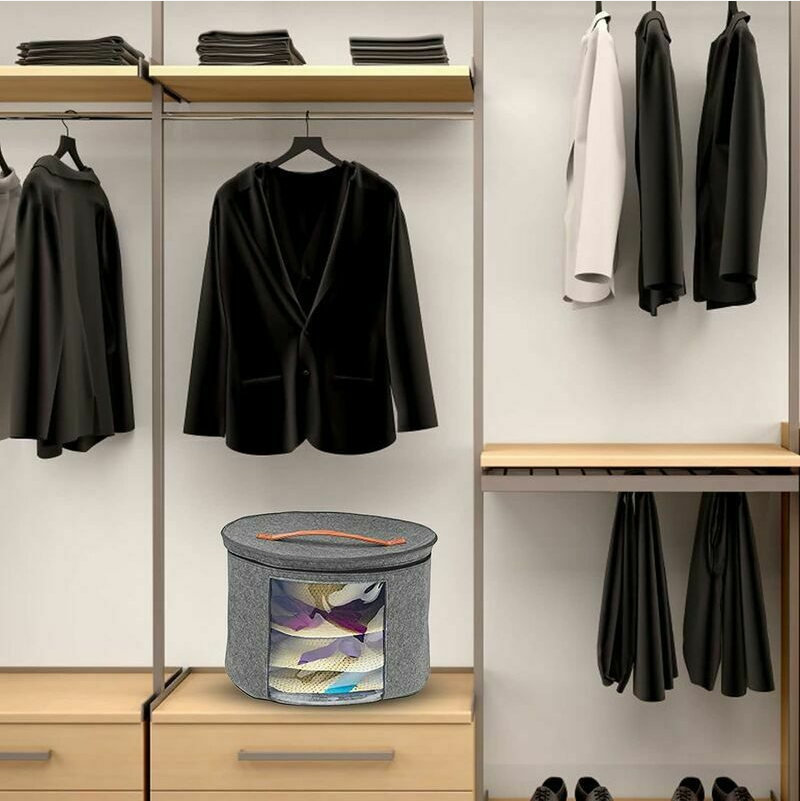 Boîte de rangement pour chapeau avec couvercles, grand sac de rangement pour chapeau rond pour femme - 4