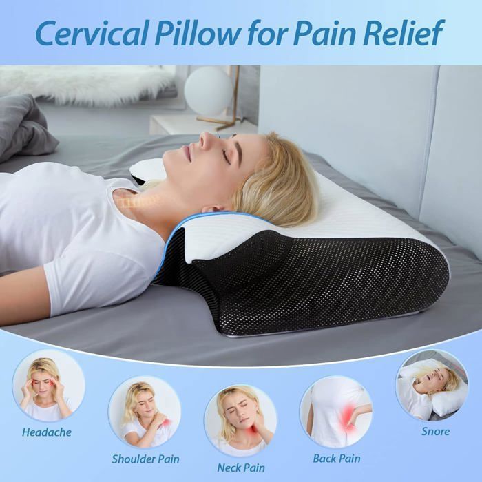 Oreillers à Mémoire de Forme, Ergonomique Cervical, pour Dormir sur Le Côté et sur Le Dos, 60x40x12/14cm, Noir - 5