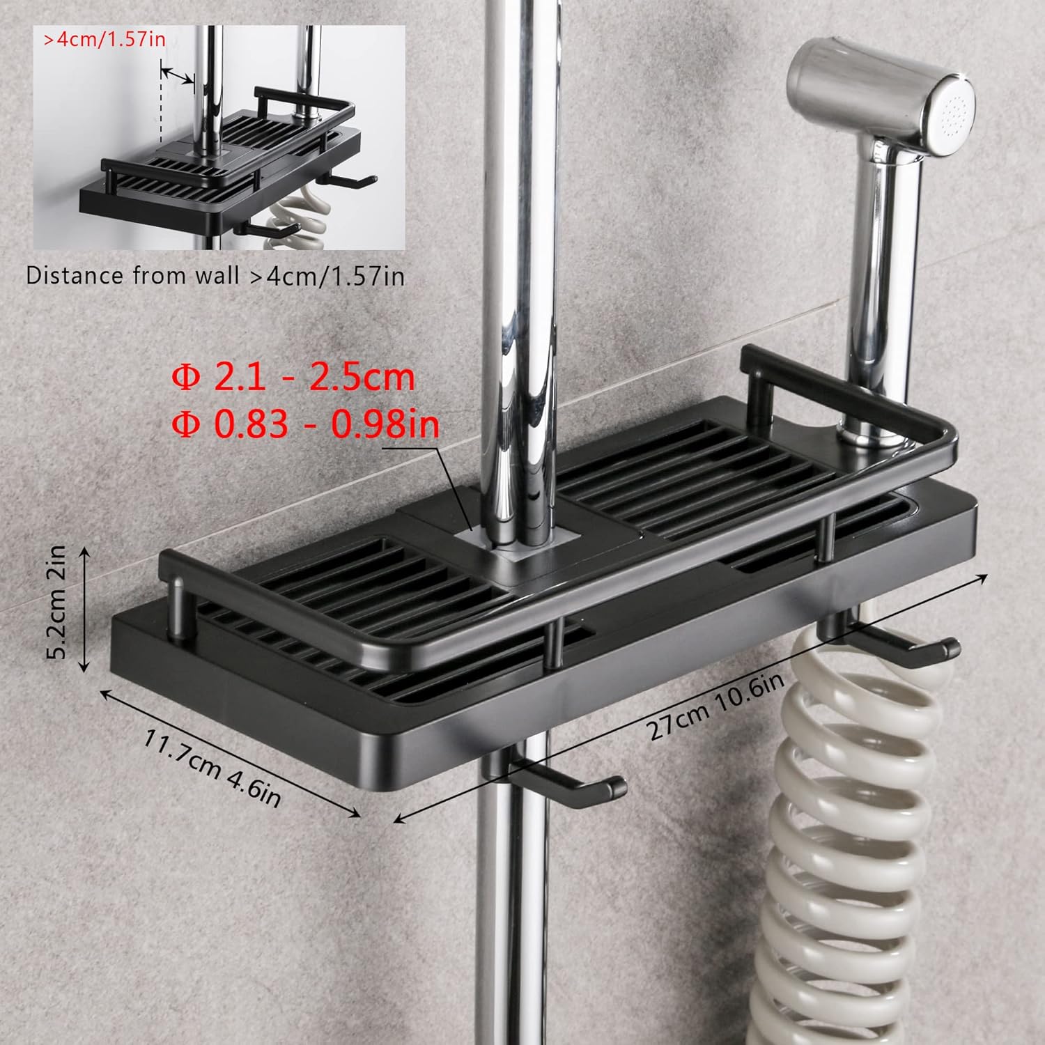 Étagère de Douche Sans Percage Tablette de Douche pour Poteau avec Support de Pommeau,Étagère de Rangement de Salle de Bain Pour Shampooing Savon,et - 4