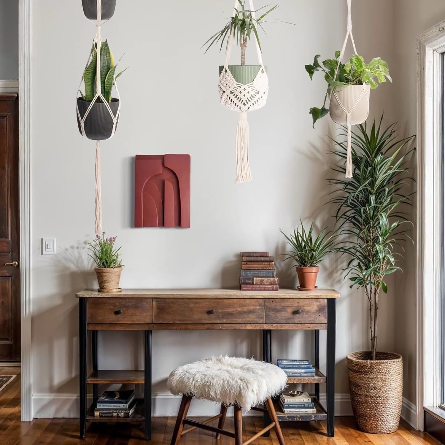 4 Pièces Suspension Macramé pour Plante Macramé Plante Suspension Tissés à La Main pour Décoration de la Maison Jardinage - 6