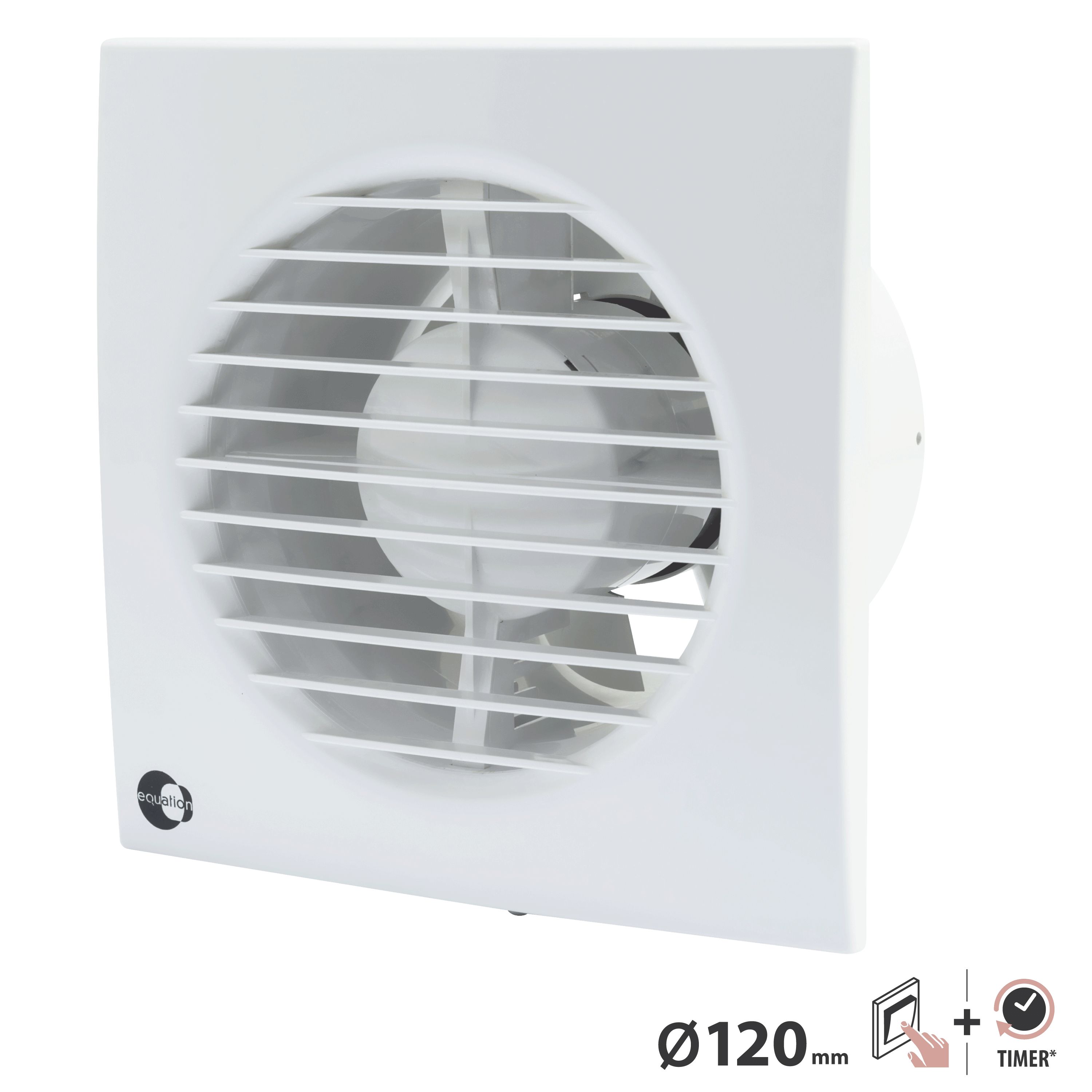 RÓWNANIE - Wentylator wyciągowy przerywany z wyłącznikiem - 175x 175 mm - Ø 120 mm - 12 m² - 130 m3/h - 10 W - 5