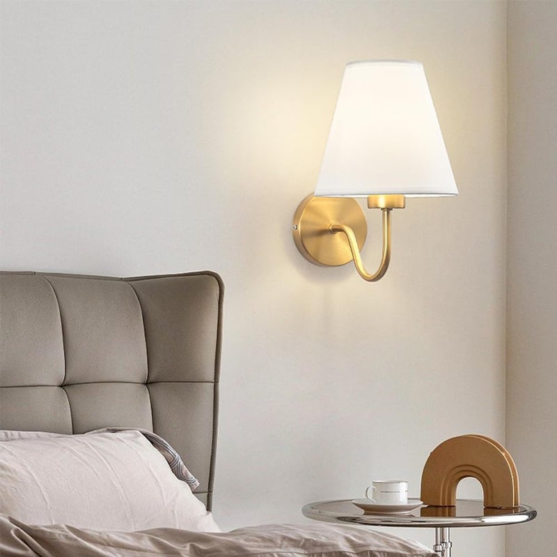 Stylowy kinkiet (żarówki nie są dołączone), elegancka i prosta lampa ścienna, abażur z tkaniny, gniazdo E27, kinkiety do pokoi hotelowych (białe)
