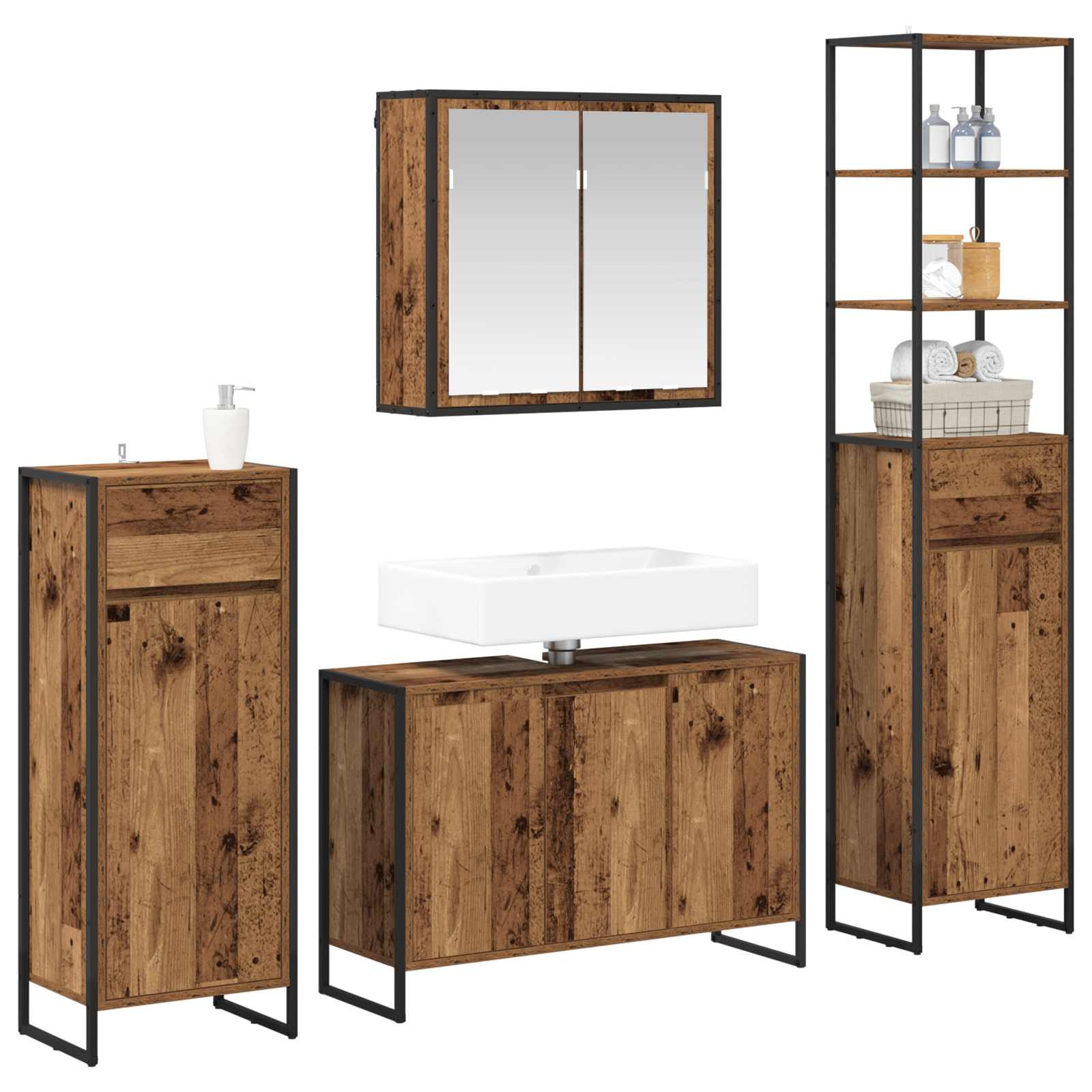 Ensemble de mobilier de salle de bain 4 pc Bois ancien - 3