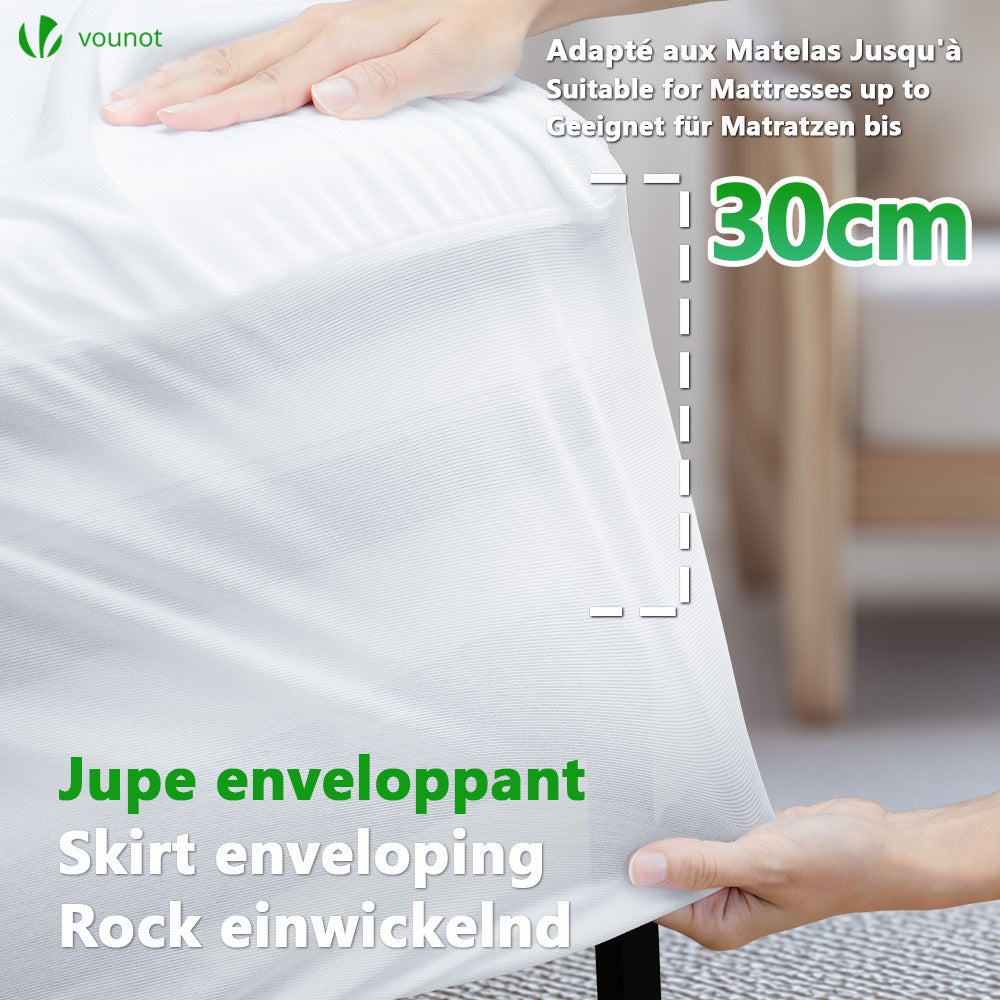 Lot de 2 Protège Matelas Alèse 200x200x30cm avec jupe elastiquée - Imperméable respirante anti-acarien - Certifié OEKO-TEX - VOUNOT® - 3