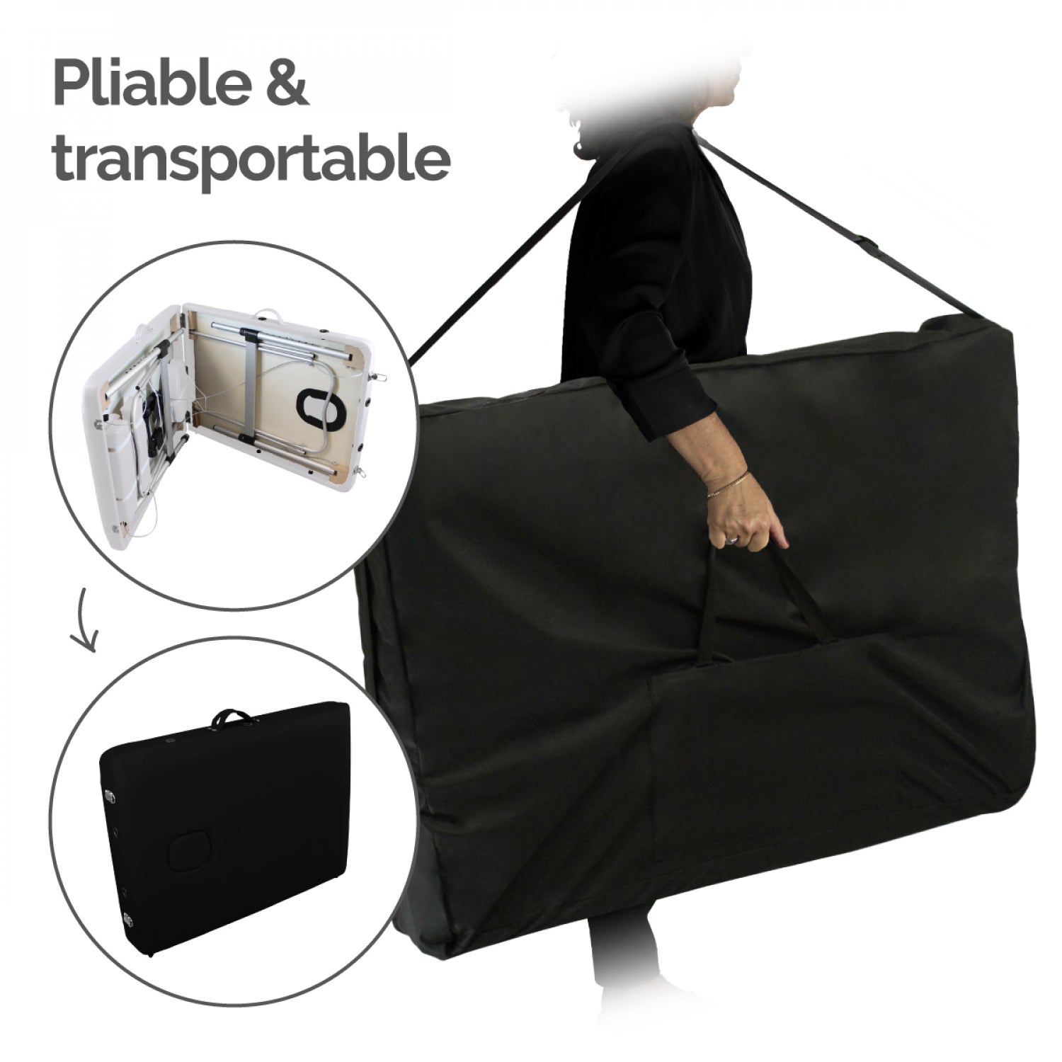 Table de massage pliante 2 zones en aluminium + Accessoires et housse de transport - Noir - Vivezen - 3
