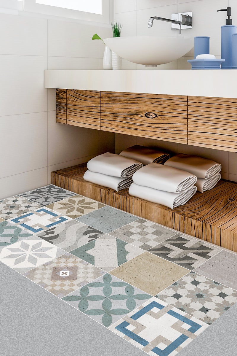 Tappeto antiscivolo in vinile Tiles vntage 1 80x300 cm - PVC stampato, lavabile, ignifugo, per il salotto o la cucina, stile idraulico - 5