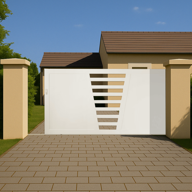 Portail coulissant manuel PVC blanc H160 x L400 cm CAMBRAI - poignée à droite
