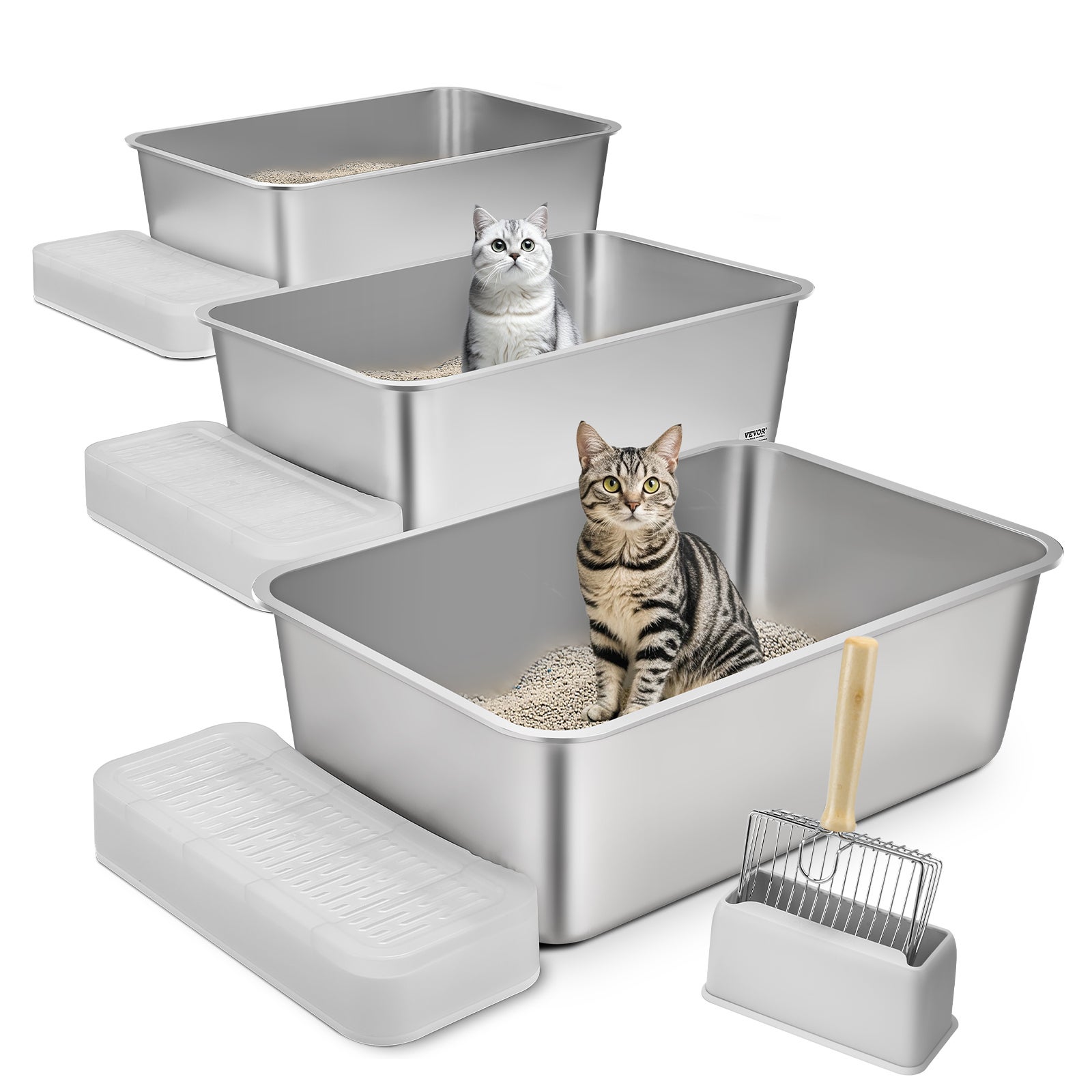 Caja de Arena para Gatos,Profundidad VEVOR 200 mm,Pack de 3,Extra