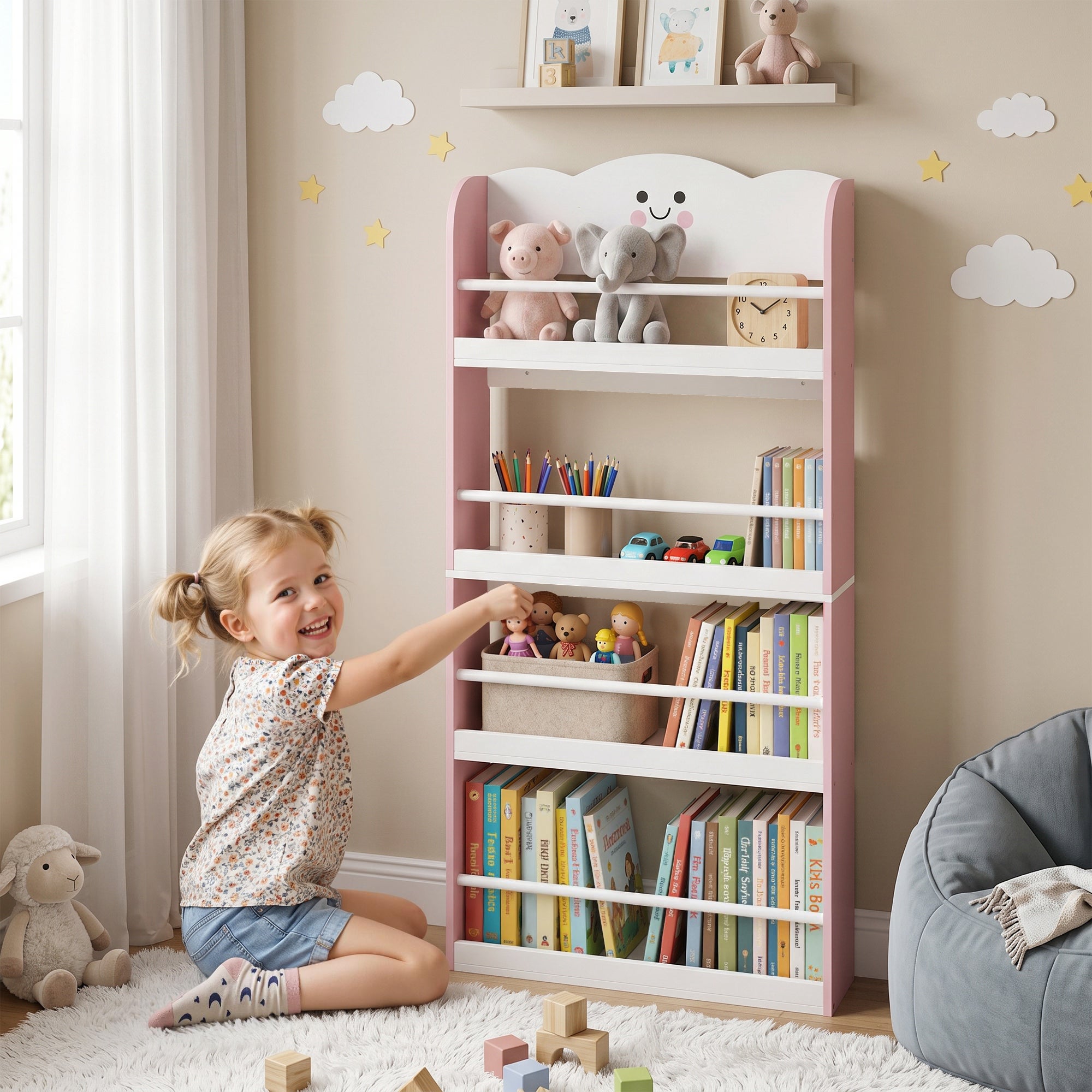 Estantería infantil con 4 baldas, estantería de pared para habitaciones ...
