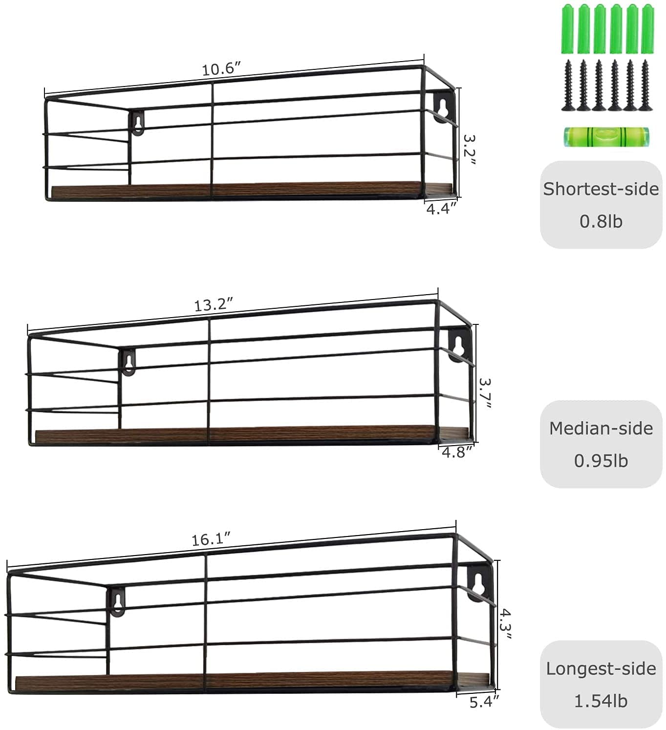 EYMPEU Mensola da Muro, Mensola Legno, Salvaspazio per Camera, Soggiorno, Cucina, Bagno, Scaffale da Parete 39.8 x 12.8 x 0.9cm 3 Pezzi con Diverse Mi - 4