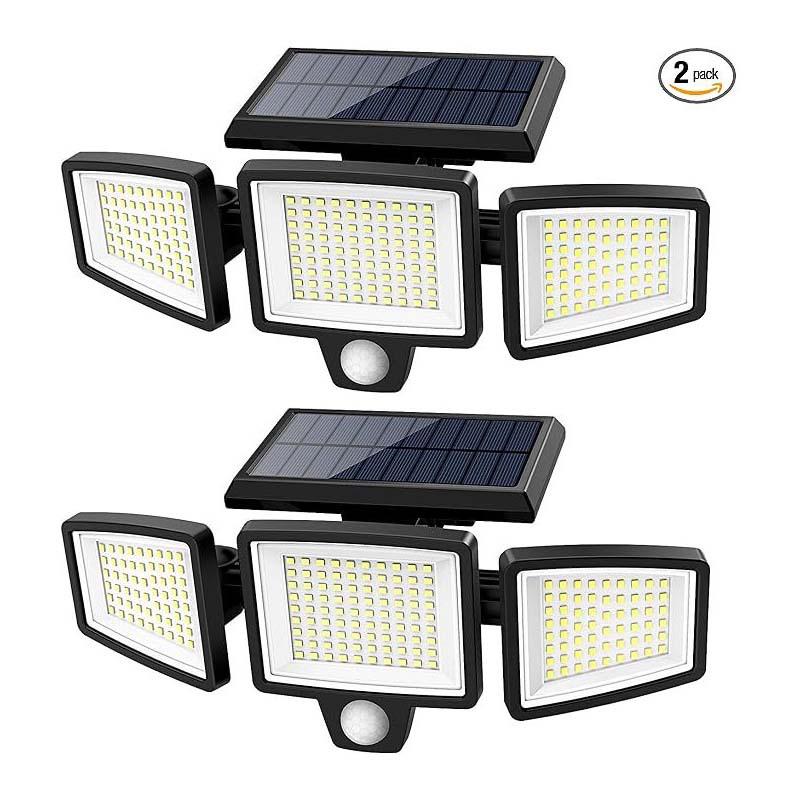 [Zestaw 2 szt.] Mocne Lampy Solarne Zewnętrzne - Reflektor 210LED Zewnętrzne Światło Słoneczne z Czujnikiem Ruchu, 2500LM, IP65