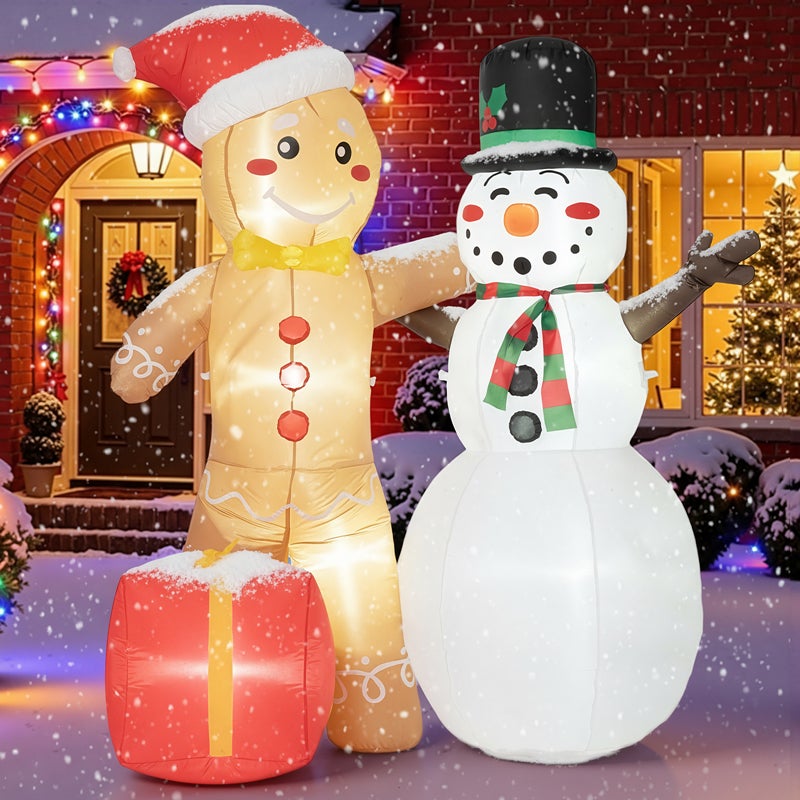 Lot De 4 Jouets Gonflables Noël - Bonhomme De Neige, Père Noël, Pain D'épice, élan, Avec Membres Extensibles - 2
