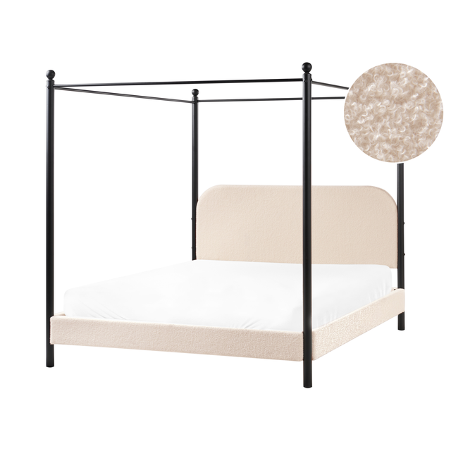 Beliani Cama con dosel Bouclé DANNEMOIS 160 x 200 cm Beige