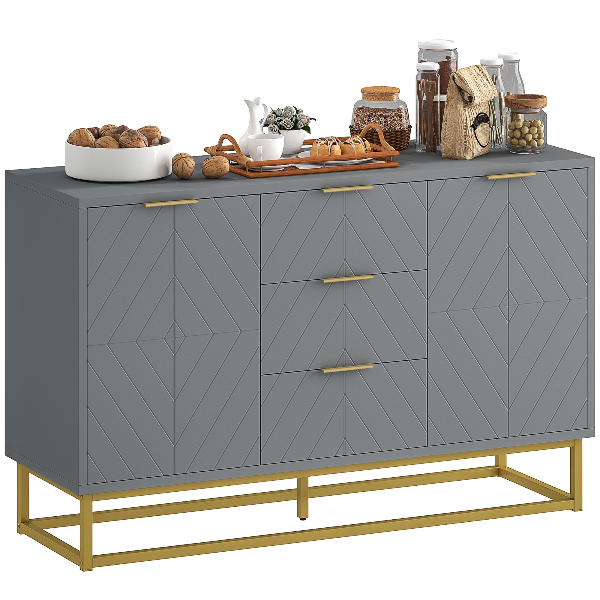 Juego de mesa y sillas infantiles, aparador con 3 cajones y estantes ajustables para salón - gris