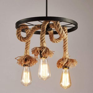 iDEGU Lampadario a sospensione in corda di canapa, E27 lampada a sospensione industriale creativa fai da te plafoniera per sala da pranzo, soggiorno, caffè, ristorante (6 lampade