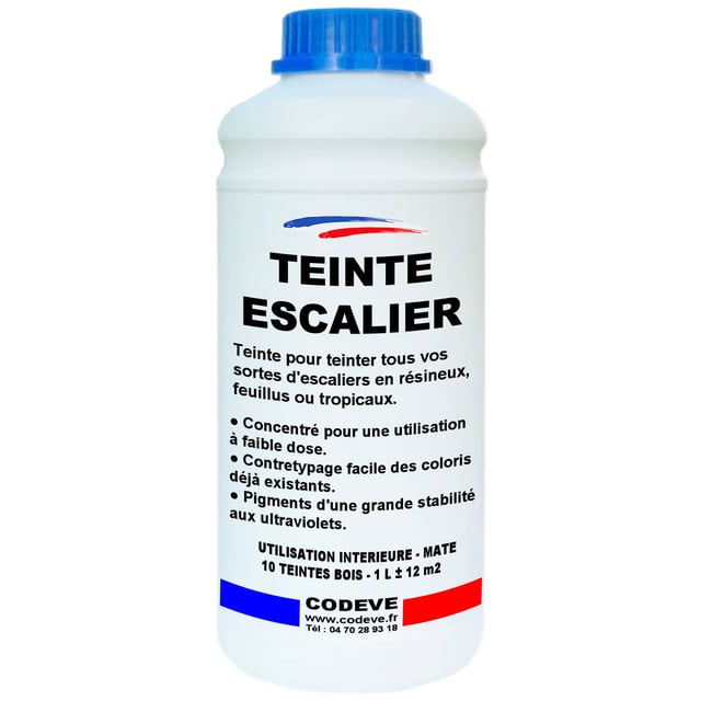 Teinte Escalier Bois - 1 L - Codeve Bois - Chêne foncé - Pour La Teinture De Votre Escalier En Bois Résineux, Feuillu Ou Exotique.