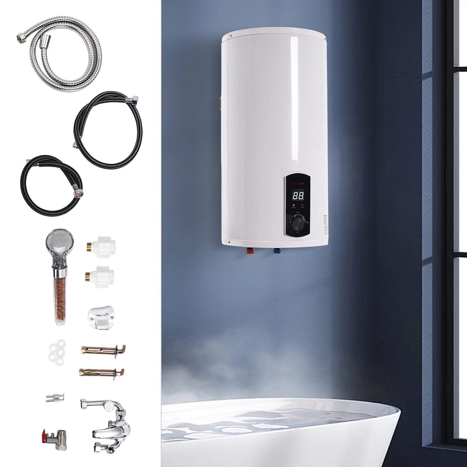 Ballon d'eau chaude électrique 70L, mural vertical, kit douchette — free download