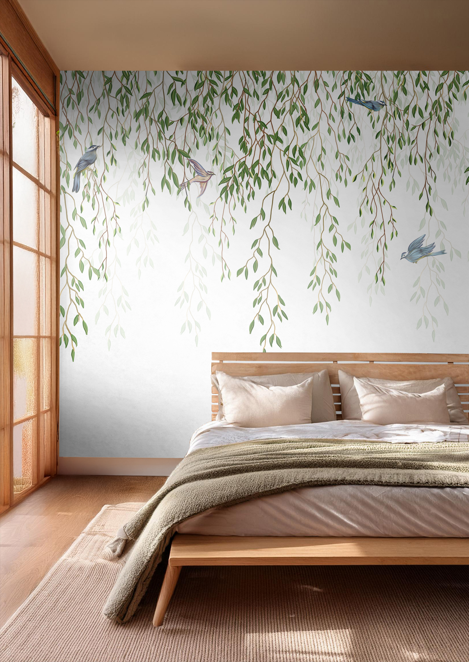 Papier peint panoramique oiseaux dans la nature vert et bleu - 350 x 279 cm - Sanders & Sanders - 2