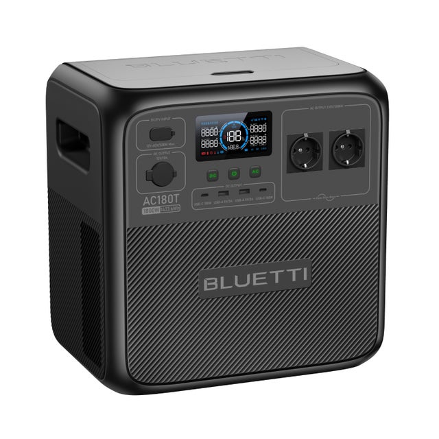 BLUETTI Generador Eléctrico Portátil AC180T,1433Wh/1800W LiFePO4 Batería,0-80% en 45 Min,Intercambiable para Camping, Aventuras al Aire Libre
