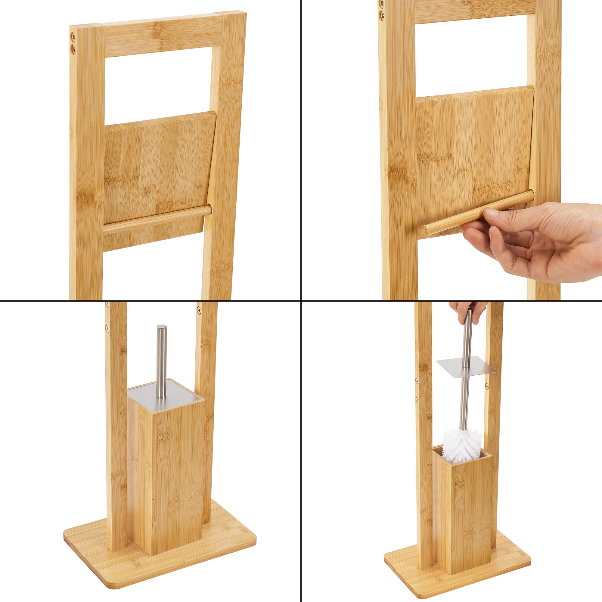 Porte papier toilette sur pied Västerås avec brosse bambou [en.casa] - 7