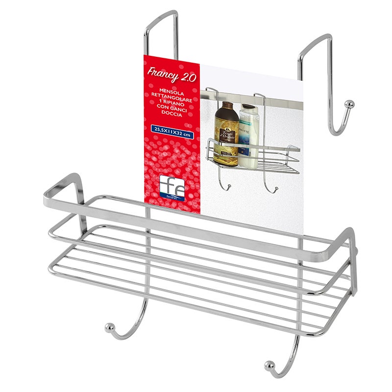 Etajera Francy pentru cabina dus, 1 polita, otel cromat, argintiu, 25,5x11x32 cm